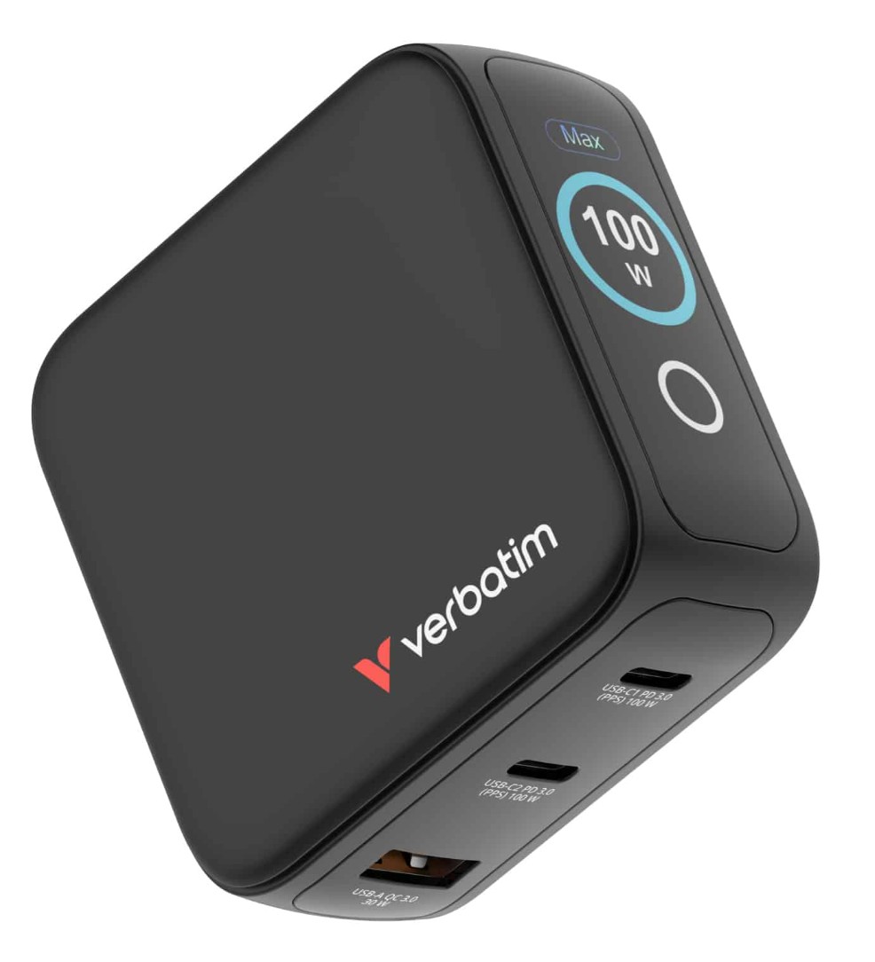 Verbatim Mini GaN Charger 100W with Display Compact 3-port