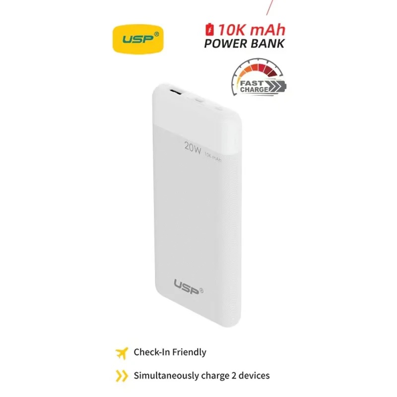 USP 10K mAh Power Bank White - 20W Fast Charge