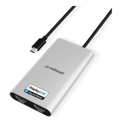 mbeat® USB-C Dual 4K HDMI DisplayLink® Adapter with PD