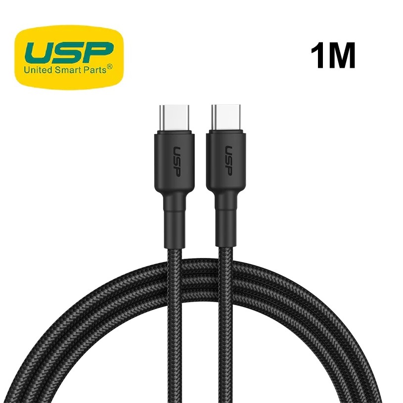 USP BoostUp Braided USB-C to USB-C Cable (1M) Black -3A Fast