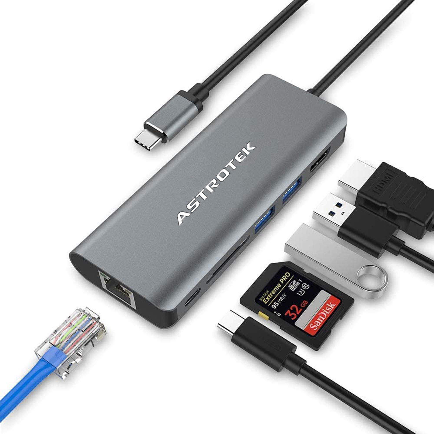 Astrotek USB-C Dock 6-in-1 Multiport Hub/Docking Station