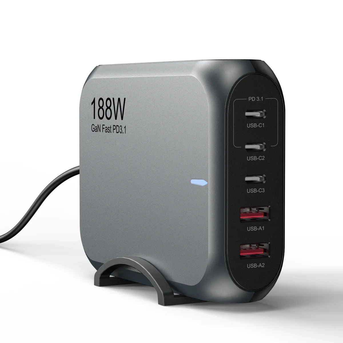 USP 188W GaN 5 Ports USB-C PD Laptop Wall Charger Black - 3x