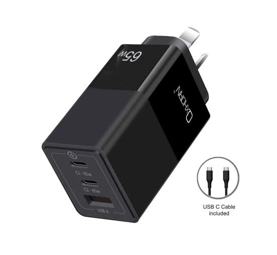 Oxhorn 65W GaN Type C fast Charger 3 Port 2xUSB-C 1xUSB-A