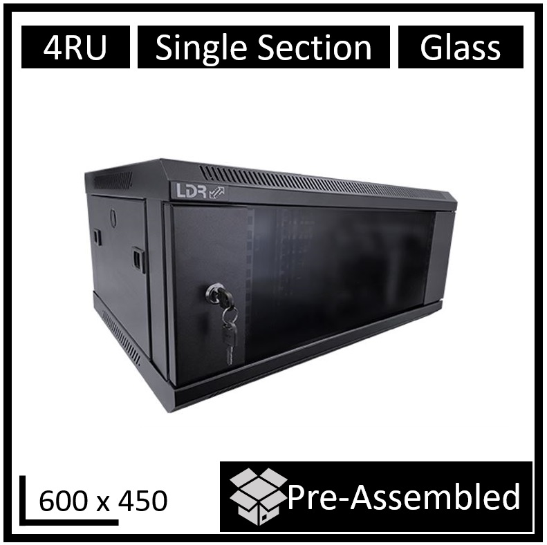 LDR Assembled 4U Wall Mount Cabinet (600mm x 450mm) Glass