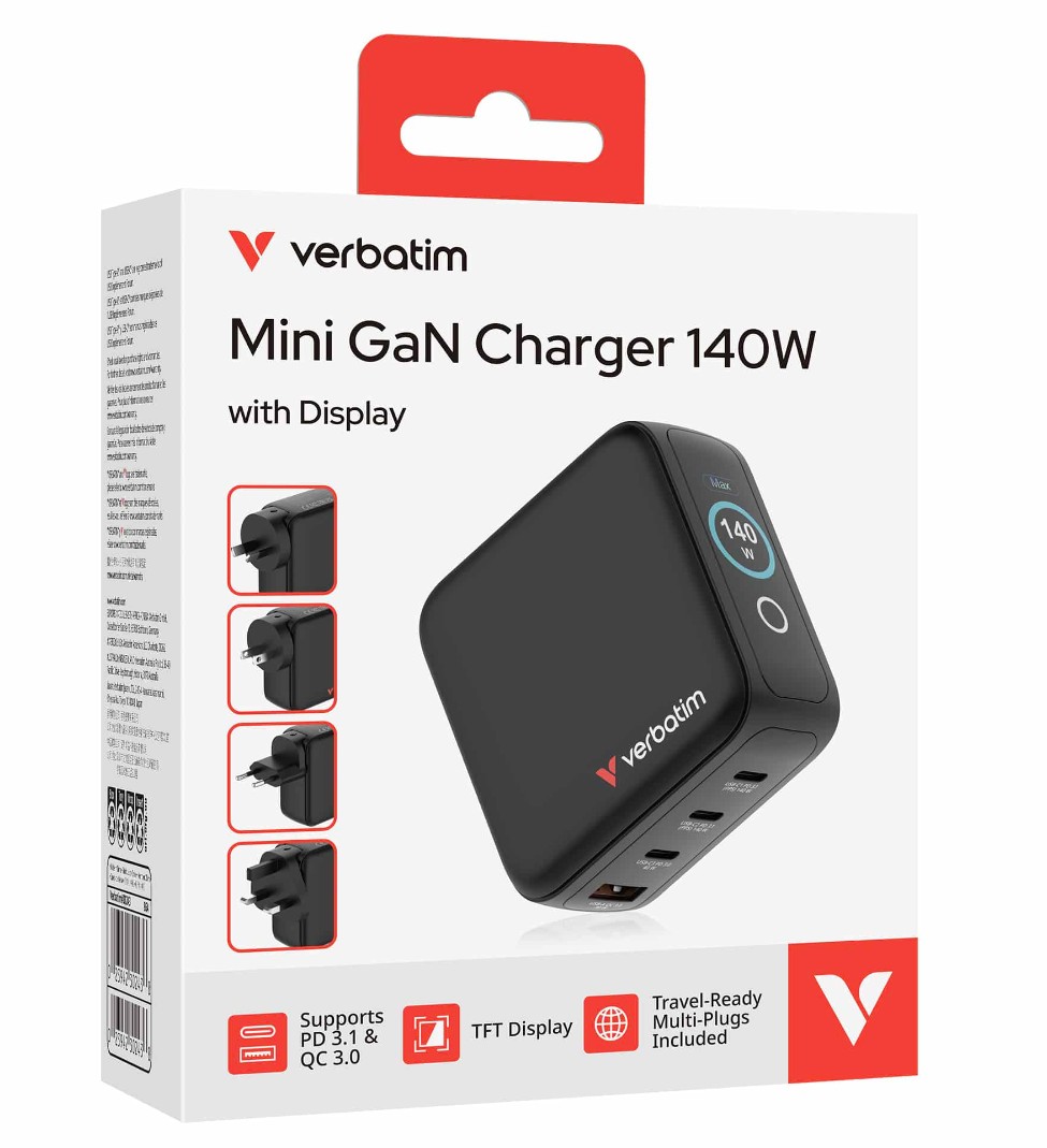 Verbatim Mini GaN Charger 140W with Display Premium 4-port